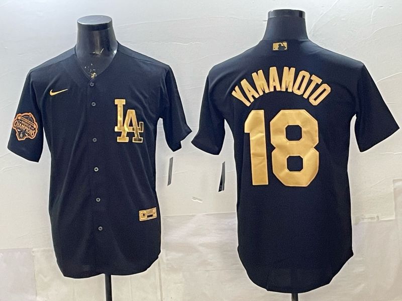 Men Los Angeles Dodgers #18 Yamamoto Black Gold 2026 Nike Game MLB Jersey 004
